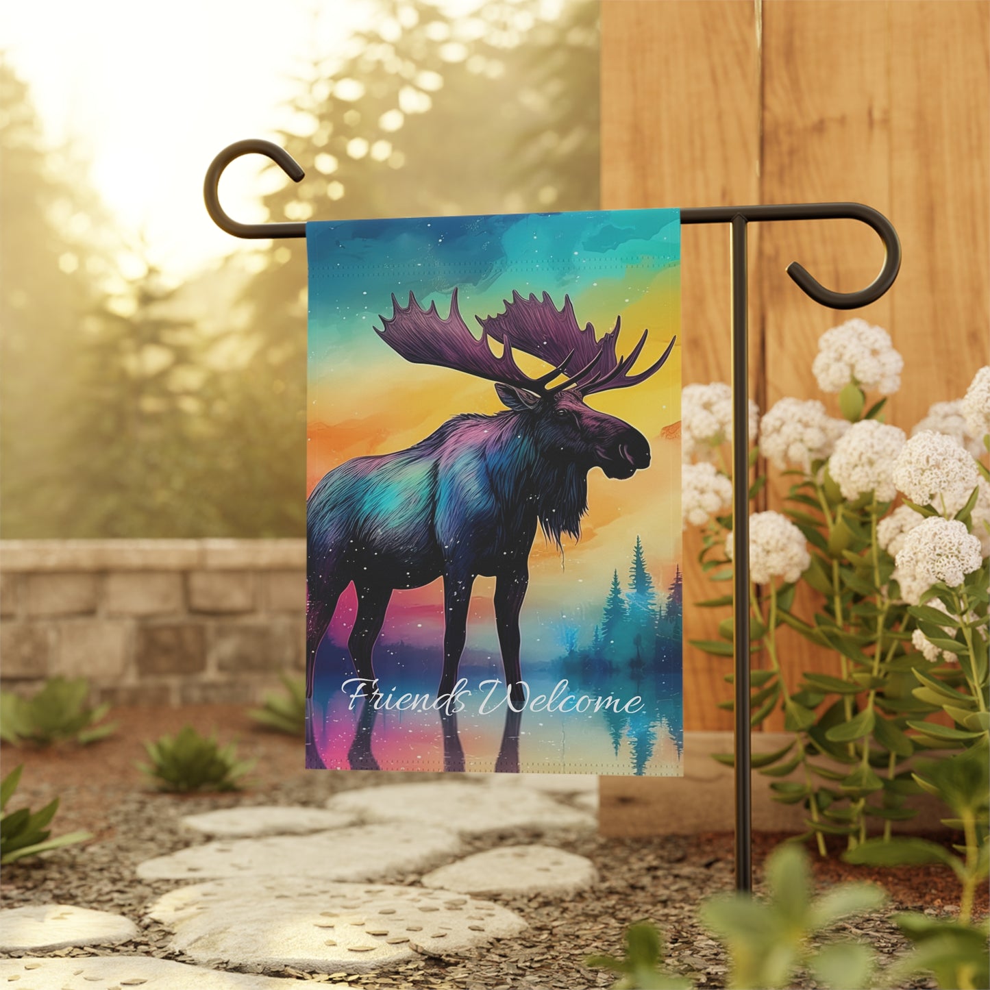 Friends Welcome Watercolor Moose Garden & House Banner