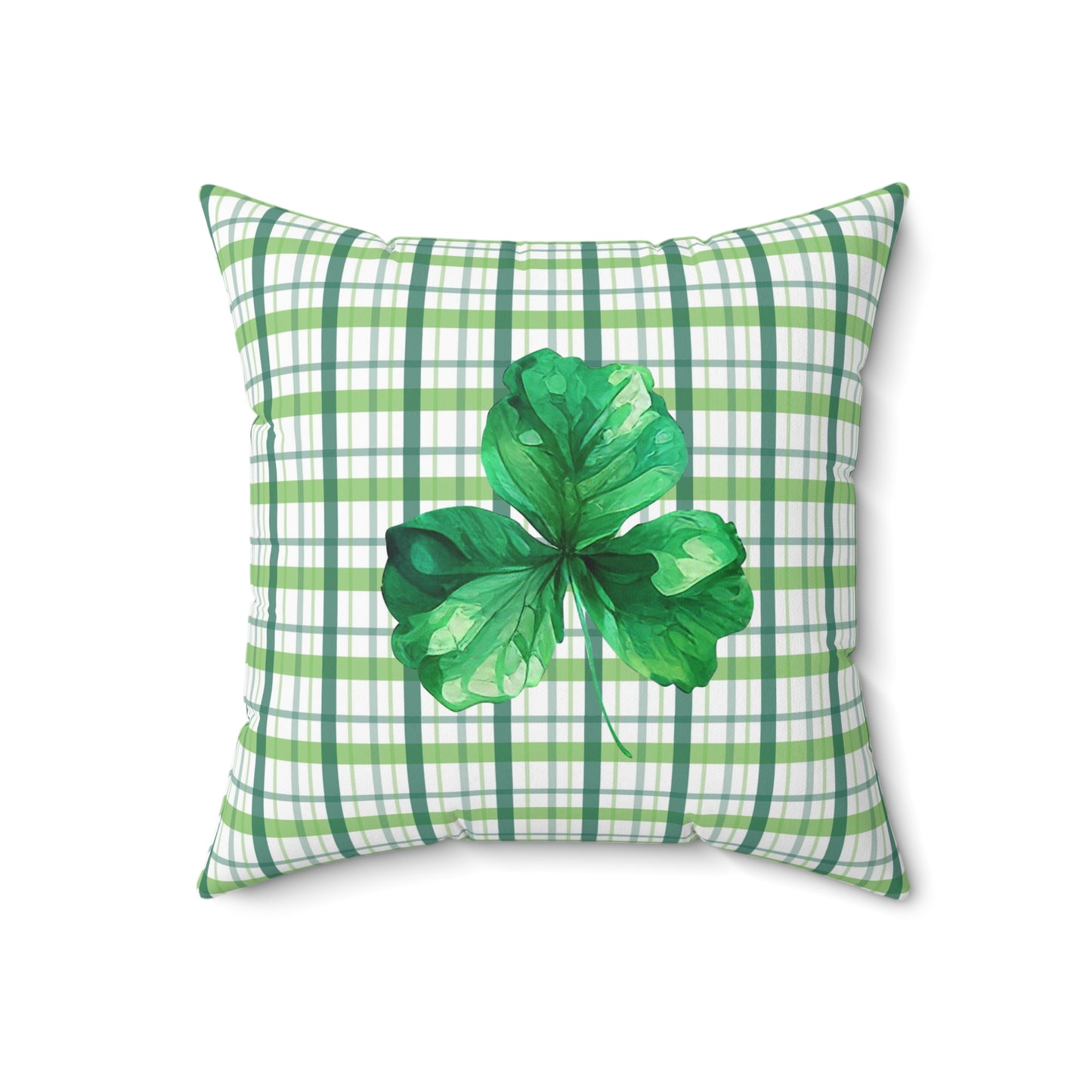 Green Plaid Spun Polyester Square Pillow