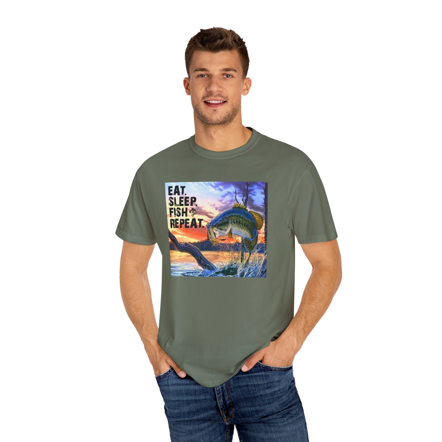 Eat Sleep Fish Repeat Unisex Garment-Dyed T-shirt