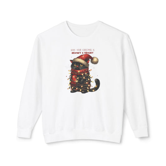 Funny Christmas Cat Unisex Lightweight Crewneck Sweatshirt