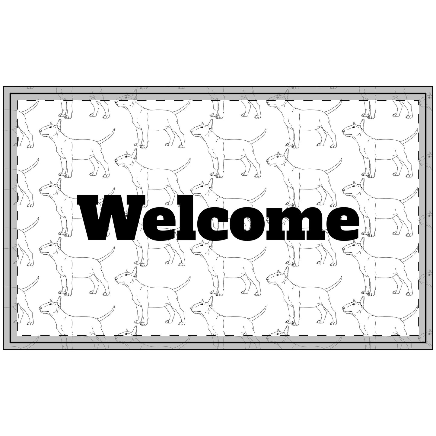 Polyester Doormat - Bull Terrier Outline Repeating Pattern White Mat