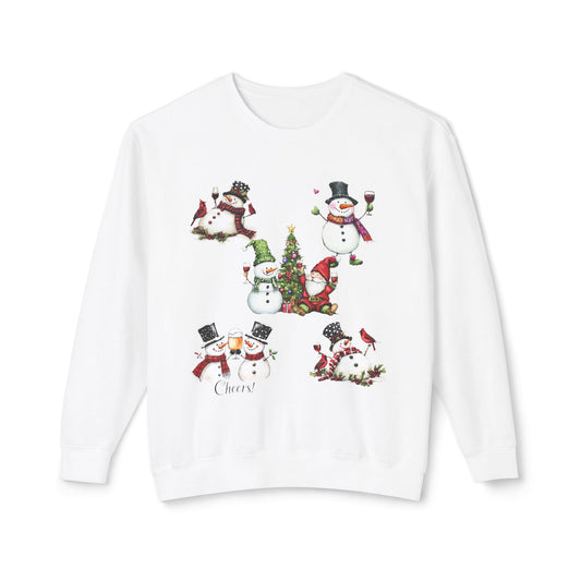 Cute Drinking Snowmen Unisex Lightweight Crewneck Sweatshirt