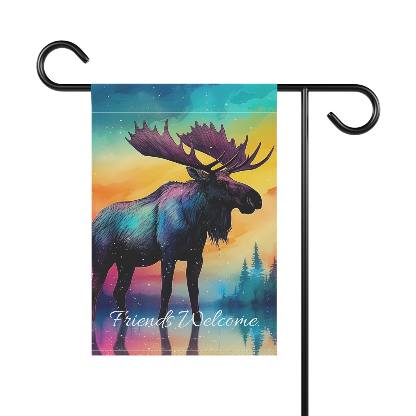 Friends Welcome Watercolor Moose Garden & House Banner