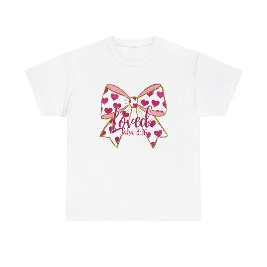 Loved Valentine's Day Bow Unisex Heavy Cotton Tee