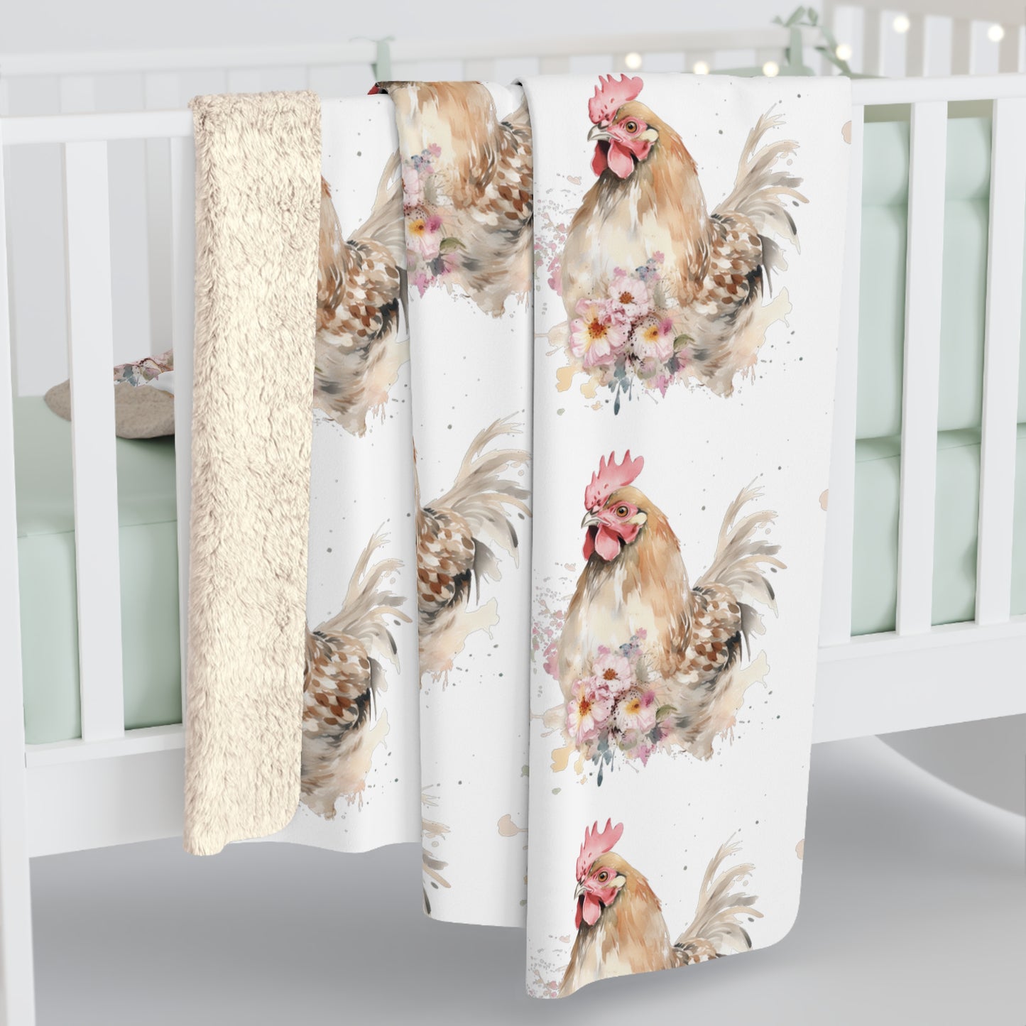 Sherpa Fleece Watercolor Chicken Blanket