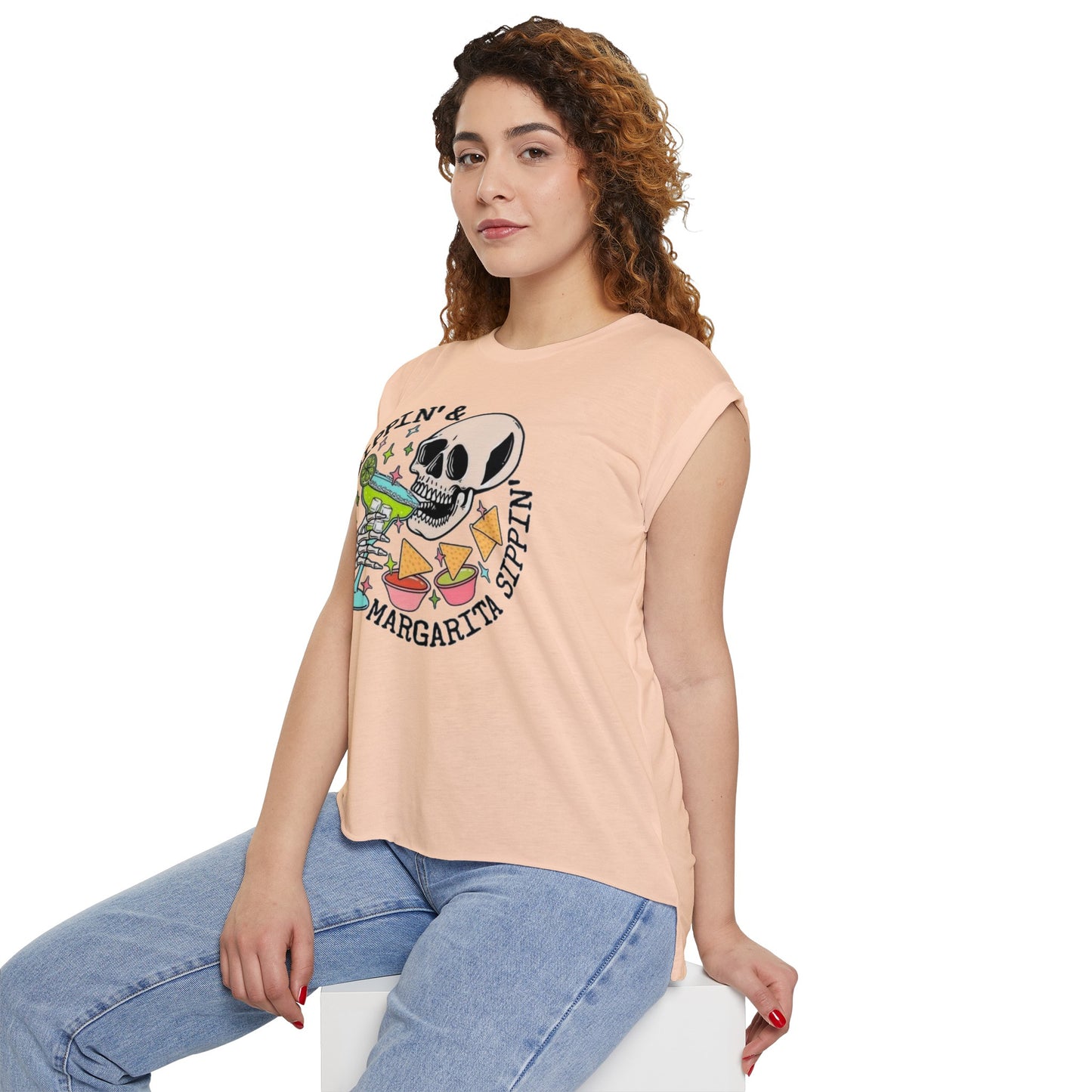 Women’s Cinco De Mayo Flowy Rolled Cuffs Muscle Tee