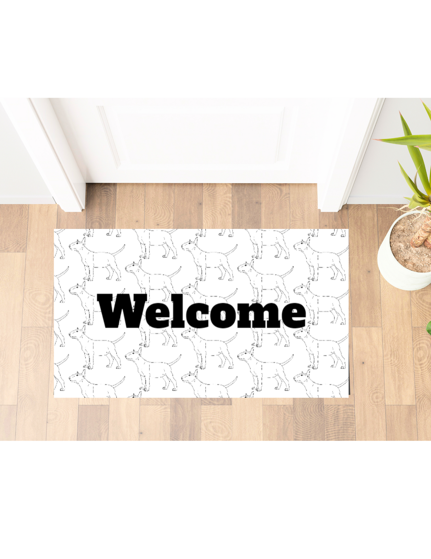 Polyester Doormat - Bull Terrier Outline Repeating Pattern White Mat