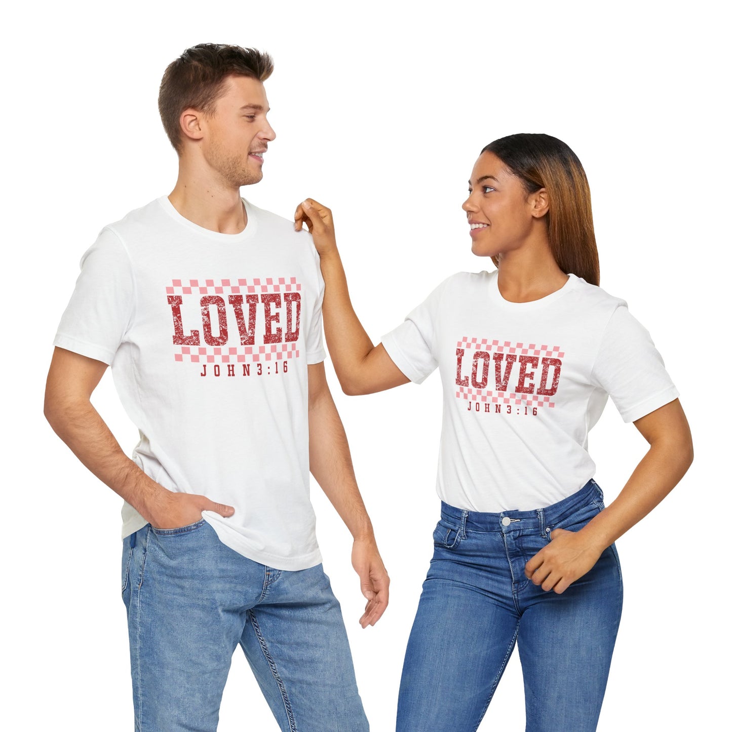 Loved , John 3:16  Unisex Jersey Short Sleeve Tee