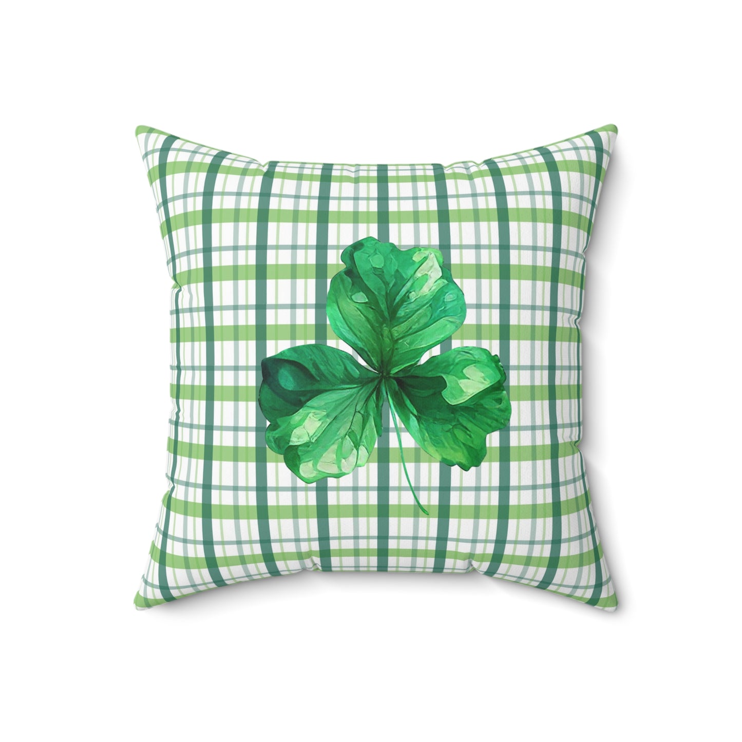 Green Plaid Spun Polyester Square Pillow