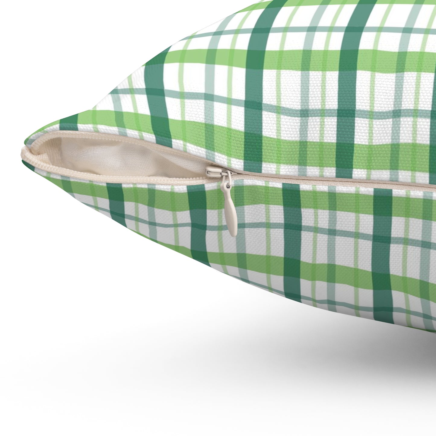 Green Plaid Spun Polyester Square Pillow