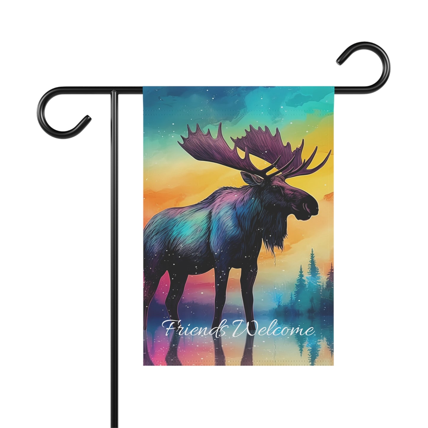 Friends Welcome Watercolor Moose Garden & House Banner