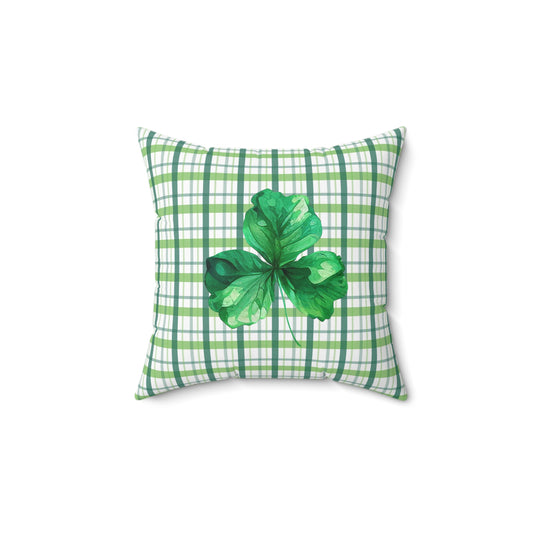 Green Plaid Spun Polyester Square Pillow