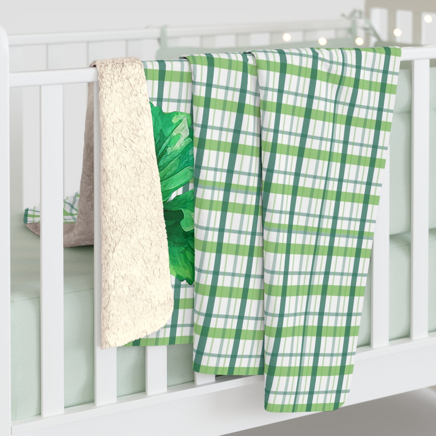 Green Plaid Sherpa Fleece Blanket