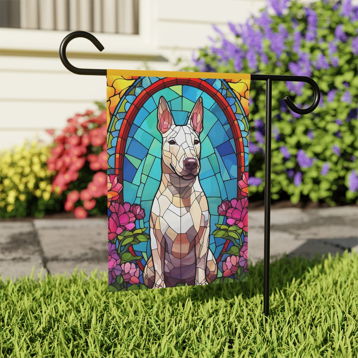 Bull Terrier Stained Glass Garden & House Banner