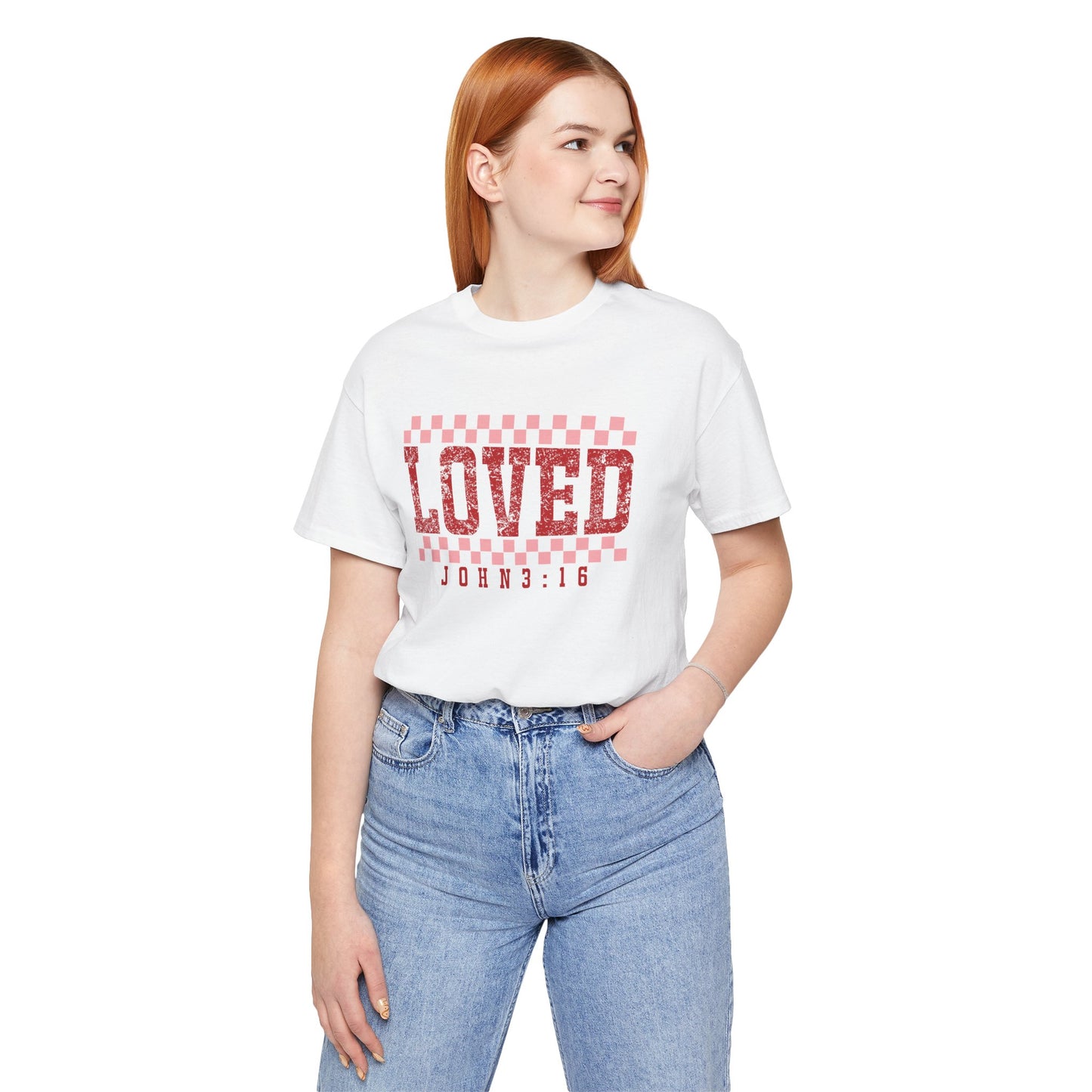 Loved , John 3:16  Unisex Jersey Short Sleeve Tee