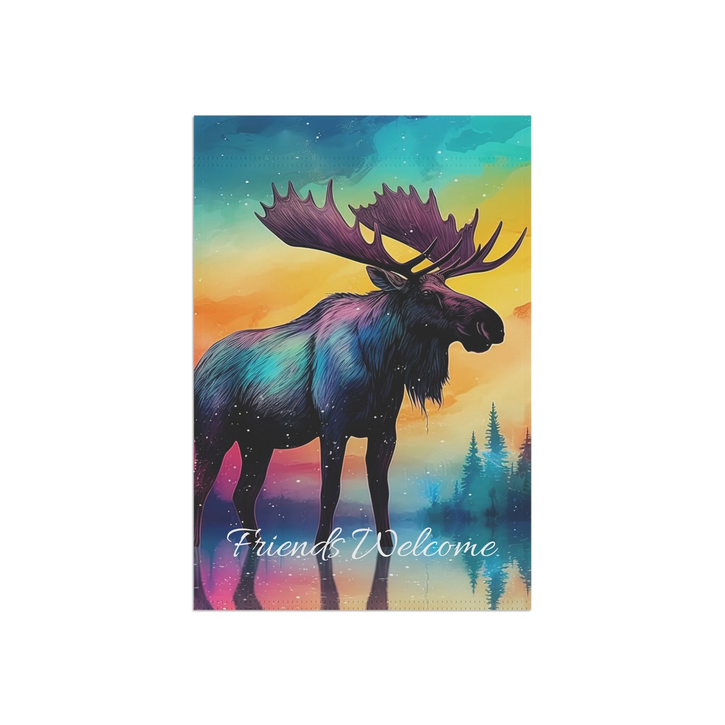 Friends Welcome Watercolor Moose Garden & House Banner