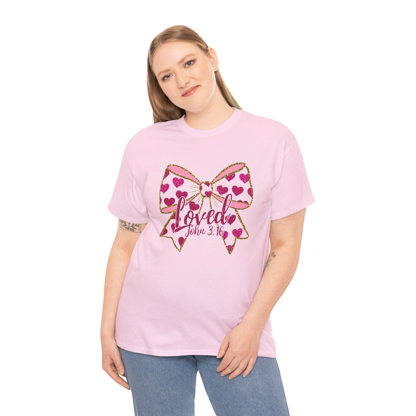 Loved Valentine's Day Bow Unisex Heavy Cotton Tee