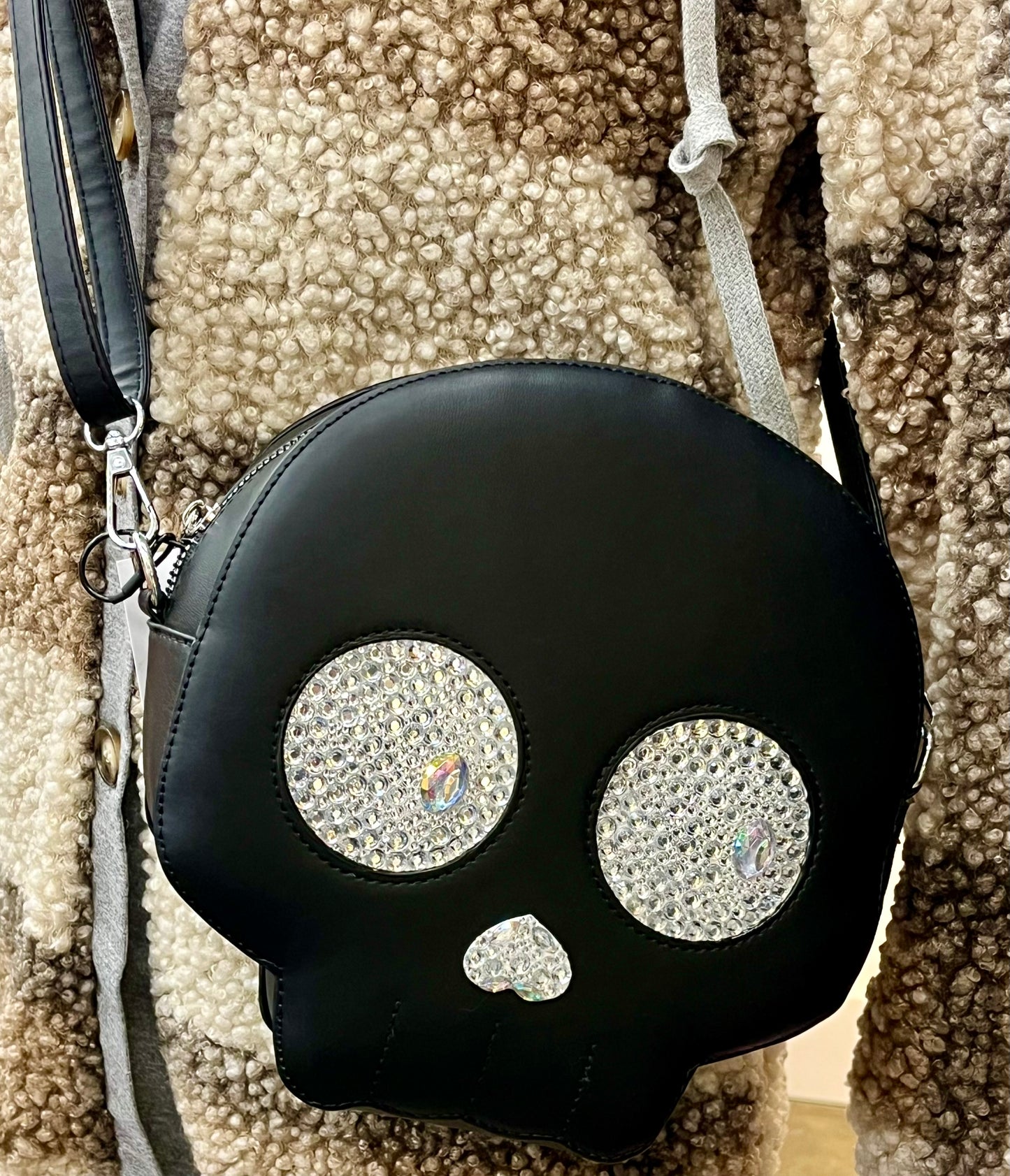 Hand-placed Rhinestone Skull Bag